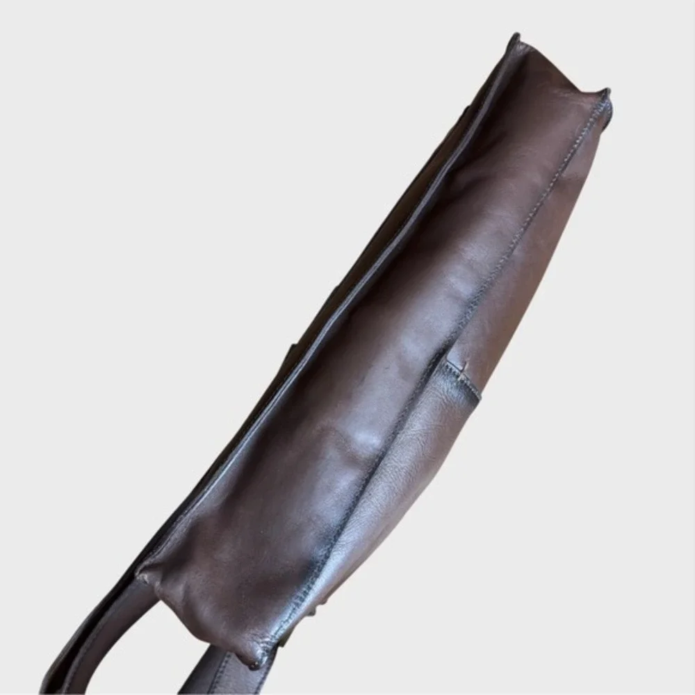 Velez chocolate-brown aged leather laptop bag Preppy‎ Dark Academia Ivy style